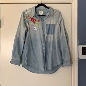 Maeve Long sleeve embellished jean shirt